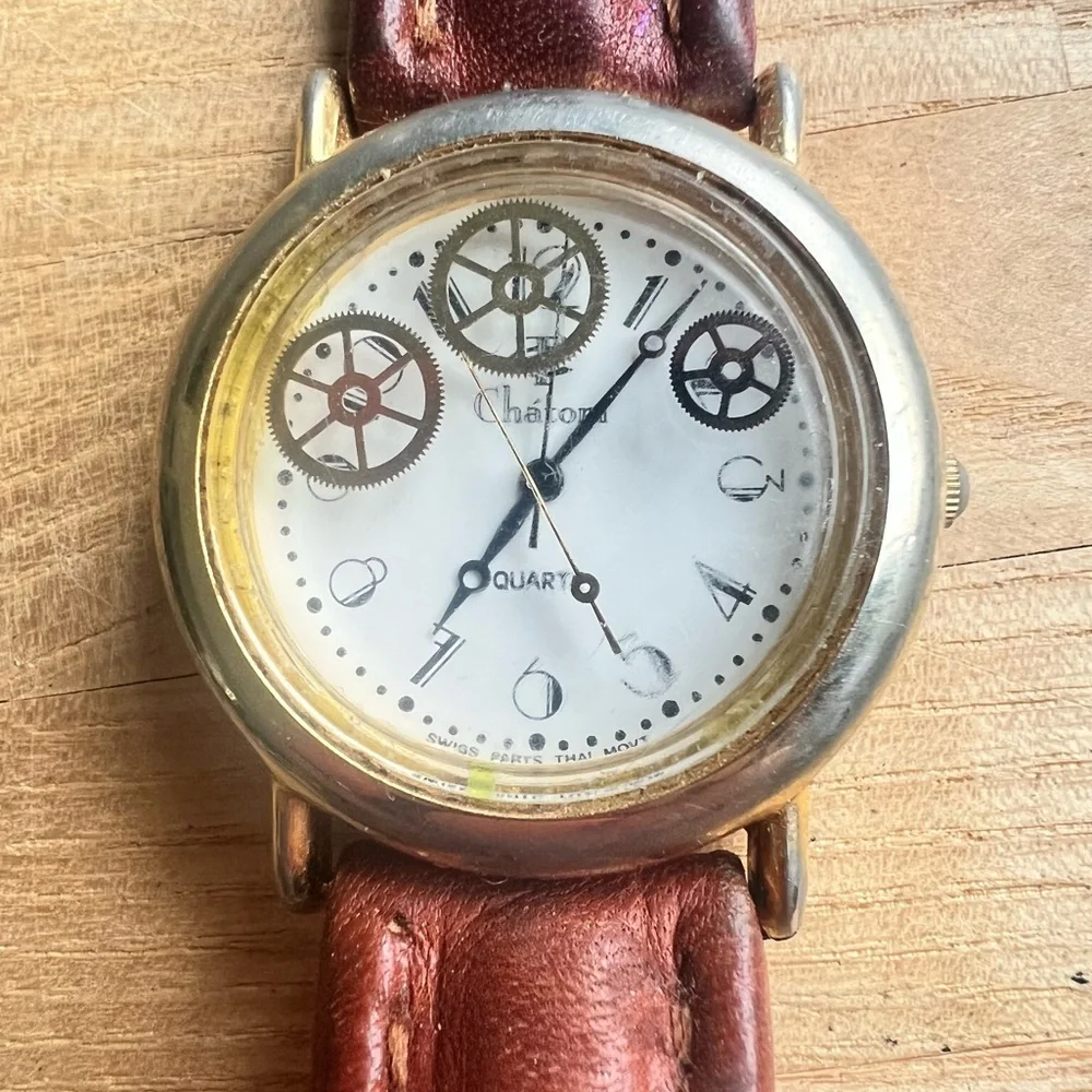 Vintage Chatom ladies floating gears steampunk fashion watch NEW BATTERY